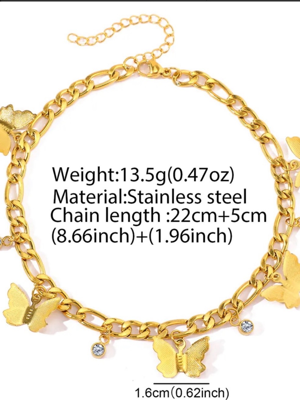 Butterfly Anklet Stainless Steel Figaro Chain Zircon Charm Beach Jewelry - Picture 7 of 7